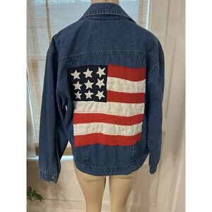 Don't Mess With Texas American Flag Stars Patriotic Jean Jacket Embroidered Sz S